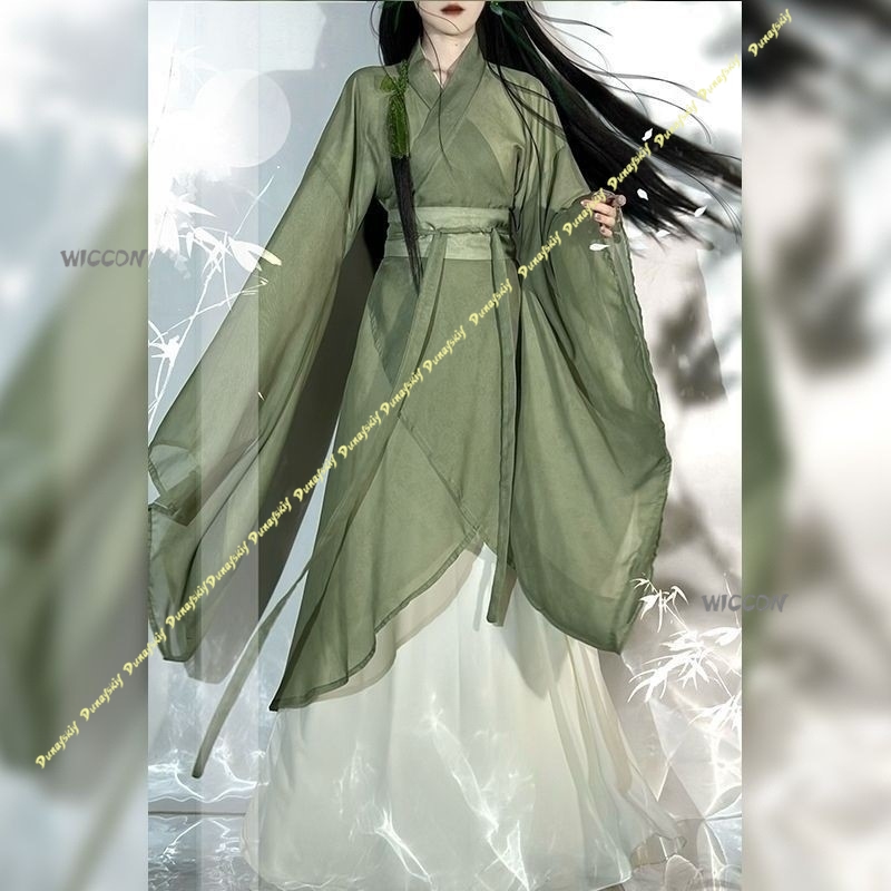 Anime Cosplay Girl With Black Hair - الصينية Hanfu كبيرة الأكمام عبر الياقات