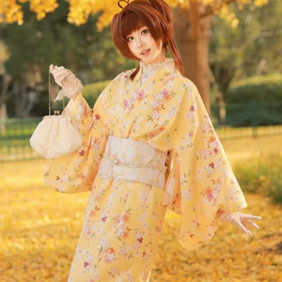 Asian Cosplay Anime - كيمونو أصفر لطيف للفتيات على الطراز