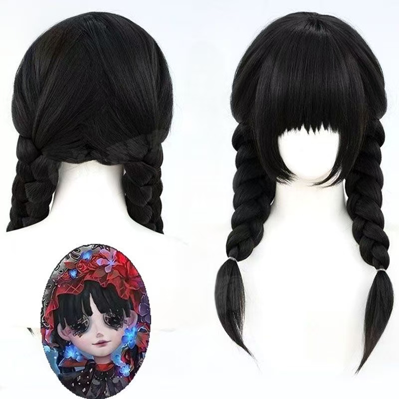 شعر مستعار صناعي بضفائر مزدوجة - مراجعة Anime Cosplay Girl With Black Hair وسعره