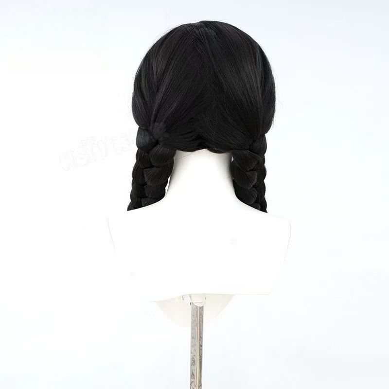 شعر مستعار صناعي بضفائر مزدوجة - مراجعة Anime Cosplay Girl With Black Hair وسعره